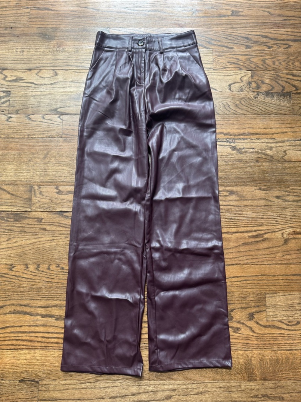 VICI Faux Leather Pants Burgundy High Waist Straight Leg Size Small NWOT